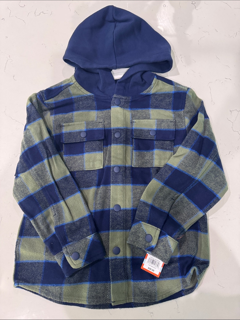 Cat & Jack Blue and Green Plaid Hooded Snap Shirt